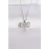 316L Çelik Zincir Gümüş Renk Zirkon Taşlı Kalp Detay Fiyonk Kolye