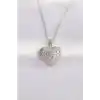 316L Çelik Zincir Gümüş Renk Zirkon Taşlı Kalp Kolye