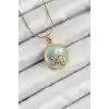 316L Çelik Zincir Zirkon Taşlı Turkuaz Sanatsal Portre İnci Detaylı Kelebek Model Gold Renk Kadın Kolye
