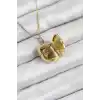 316L Çelik Zirkon Taşlı Açılabilr Kapaklı Göz Model Gold Renk Kadın Kolye