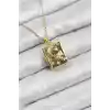 316L Çelik Zirkon Taşlı Açılabilr Kapaklı Kitap Model Gold Renk Kadın Kolye