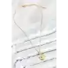 316L Çelik Zirkon Taşlı Ay Ve Güneş Model Gold Renk Kadın Kolye