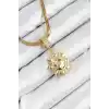 316L Çelik Zirkon Taşlı Güneş Model Gold Renk Kadın Kolye