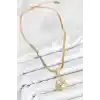 316L Çelik Zirkon Taşlı Güneş Model Gold Renk Kadın Kolye