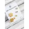 316L Çelik Zirkon Taşlı Kar Tanesi Model Gold Renk Kadın Set Küpe