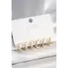 925 Ayar Gümüş Çivi Pirinç Gold Renk İşlemeli Halka Model Kadın Küpe Seti