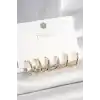 925 Ayar Gümüş Çivi Pirinç Gold Renk Oval Halka Model Kadın Küpe Seti