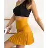 Altı pliseli mini etek hardal s24705