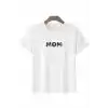 Anneler Gününe Özel Tasarım mom Çiçek Baskılı T-shirt - Beyaz