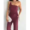 Asimetrik Crop Pantalon ikili Takım - Gül Kurusu