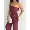Asimetrik Crop Pantalon ikili Takım - Gül Kurusu