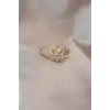 Ayarlamalı Altın Renk Metal Zirkon Taş ve Kristal Taşlı Kelebek Model Yüzük