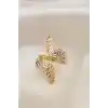 Ayarlamalı Gold Renk Metal Zirkon Taşlı Kanat Yüzük