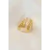 Ayarlamalı Gold Renk Metal Zirkon Taşlı Piramit Yüzük