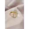 Ayarlamalı Gold Renk Metal Zirkon ve Kristal Taşlı Dikdörtgen Model Yüzük