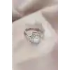 Ayarlamalı Silver Renk Metal Zirkon ve Kristal Taşlı Dikdörtgen Model Yüzük