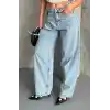 Baggy kar yıkama buz mavi jeans pantolon d2007