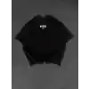 Baskılı Oversize Bisiklet Yaka T-shirt - Siyah