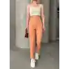 Beli lastikli karamel pantolon