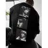 Benzersiz Sırt Baskılı Erkek Sokak Stili Bol Tişört - Nefes Alabilir Polyester, Makinede Yıkanabilir - Siyah