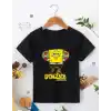 Bisiklet Yaka Kısa Kol Çocuk Baskılı T-Shirt - Siyah