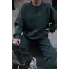 Bisiklet Yaka Nakış İşlemeli Üç İplik Sweat Takım - Yeşil