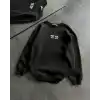 Bisiklet Yaka Üç İplik Baskılı Oversize SweatShirt - Siyah