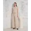 Broşlu yelek pantolon takım bej s255821