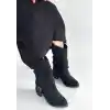 Canty Siyah Süet Körüklü Topuklu Çizme