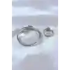 Çelik Gümüş Renk Burgu Model Erkek Bileklik Yüzük Seti