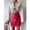 Cep detaylı oval kapaklı deri etek fuşya h240048