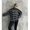 Çizgili ispanyol kol triko boğazlı kazak antrasit elf