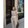 Crop pantolon biyeli takım bej