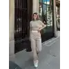 Crop pantolon biyeli takım bej