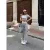 Crop pantolon biyeli takım gri
