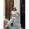 Crop pantolon biyeli takım gri
