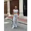 Crop pantolon biyeli takım gri