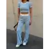 Crop pantolon biyeli takım mavi