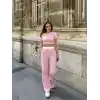 Crop pantolon biyeli takım pembe
