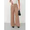Deri geniş paça beli lastikli pantolon bej h263644