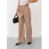 Deri geniş paça beli lastikli pantolon bej h263644