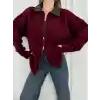 Deri Yakalı Pamuk dokulu Çift Taraflı Çalışan Fermuar Ceket - Bordo