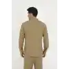 Düğmeli Tam Kalıp Uzun Kol Jakar Gömlek - Kahverengi