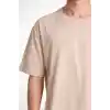Erkek 24/1 Düz A Kalite Oversize T-shirt - Bej