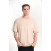 Erkek 24/1 Düz A Kalite Oversize T-shirt - Bej