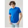 Erkek 24/1 Düz A Kalite Oversize T-shirt - Mavi