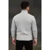 Erkek Balıkcı Yaka Bağazlı Triko Kazak Pamuklu Kalın Fitilli Dokuma, Regular Fit Uzun Kollu Kışlık Model - Gri