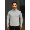 Erkek Balıkcı Yaka Bağazlı Triko Kazak Pamuklu Kalın Fitilli Dokuma, Regular Fit Uzun Kollu Kışlık Model - Gri