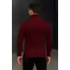 Erkek Balıkcı Yaka Bağazlı Triko Kazak Pamuklu Kalın Fitilli Dokuma, Regular Fit Uzun Kollu Kışlık Model - Bordo