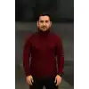 Erkek Balıkcı Yaka Bağazlı Triko Kazak Pamuklu Kalın Fitilli Dokuma, Regular Fit Uzun Kollu Kışlık Model - Bordo